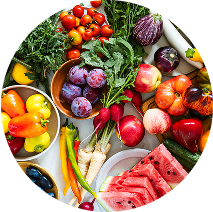 Bowl of assorted fruits and vegetables