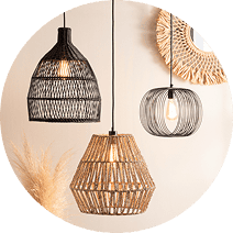 Three different lighting fixtures hanging from the ceiling