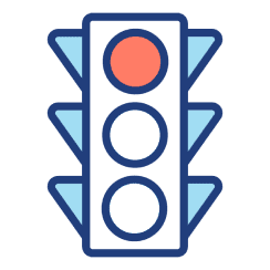 Traffic light with the red light lit