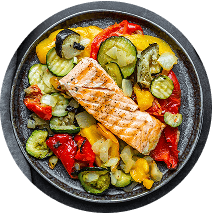 Cooked fish and vegetables